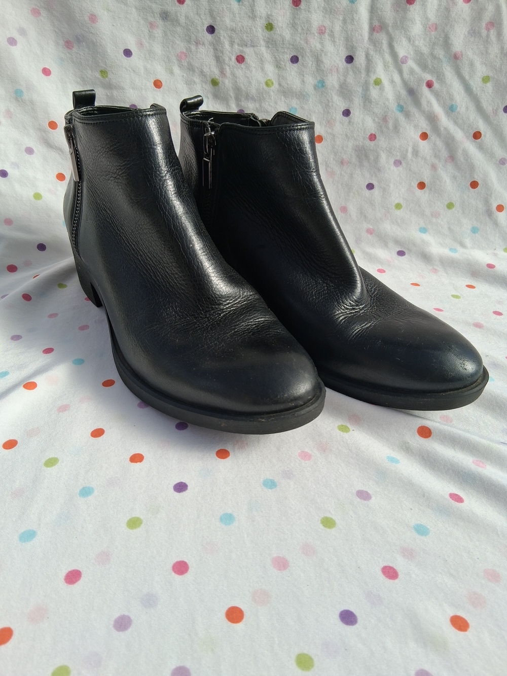Kenneth Cole Black Leather Women's Ankle Booties with Side Zip